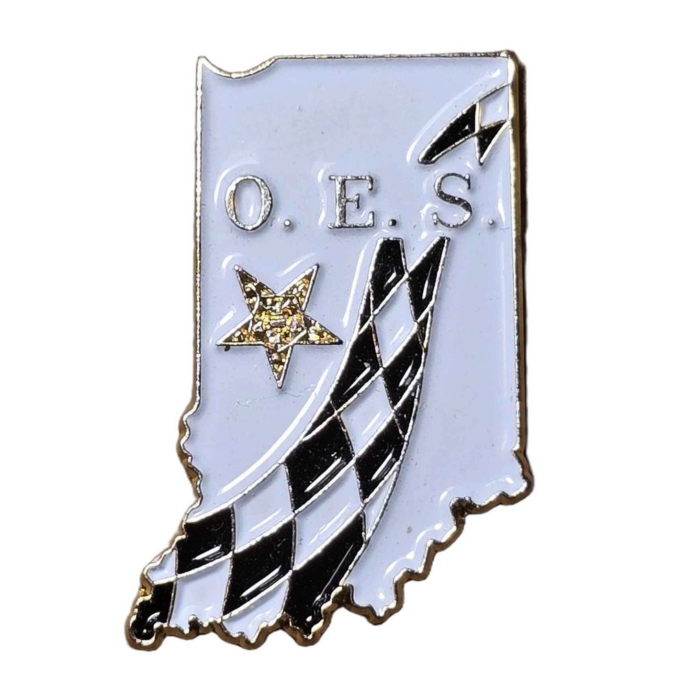 Indiana O.E.S. Checkered Flag Racing State Shape Lapel Vest Hat Pin J30